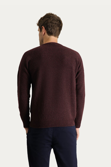  Koyu Bordo Bisiklet Yaka Slim Fit Dar Kesim Dikişsiz Desenli Yünlü Triko Kazak