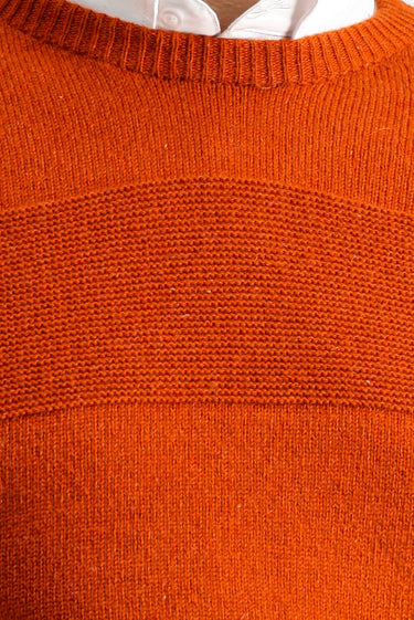 Orta Turuncu Bisiklet Yaka Slim Fit Dar Kesim Dikişsiz Desenli Yünlü Triko Kazak