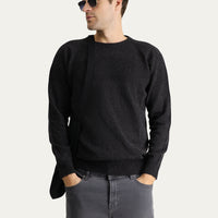 Koyu Antrasit Bisiklet Yaka Slim Fit Dar Kesim Dikişsiz Desenli Yünlü Triko Kazak