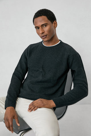  Koyu Antrasit Bisiklet Yaka Slim Fit Dar Kesim Dikişsiz Desenli Yünlü Triko Kazak