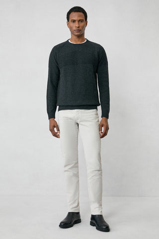  Koyu Antrasit Bisiklet Yaka Slim Fit Dar Kesim Dikişsiz Desenli Yünlü Triko Kazak