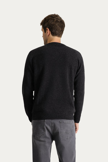  Koyu Antrasit Bisiklet Yaka Slim Fit Dar Kesim Dikişsiz Desenli Yünlü Triko Kazak