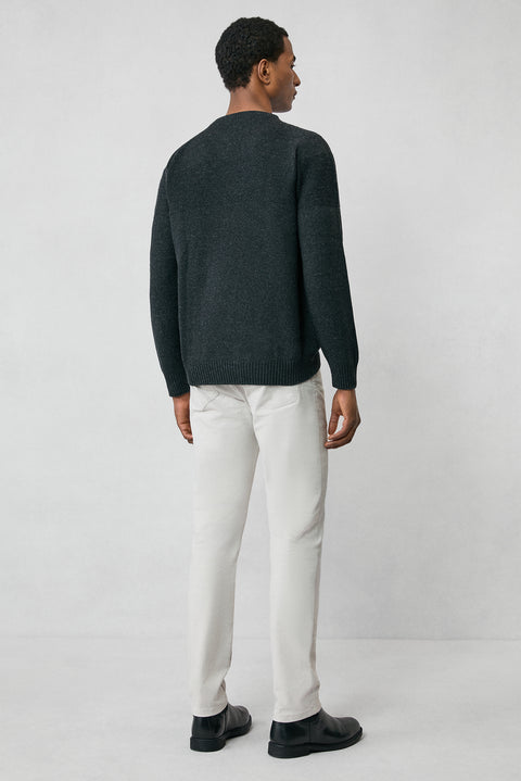 Koyu Antrasit Bisiklet Yaka Slim Fit Dar Kesim Dikişsiz Desenli Yünlü Triko Kazak