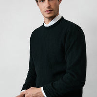 Black Crew Neck Regular Fit Patterned Wool Knit Sweater