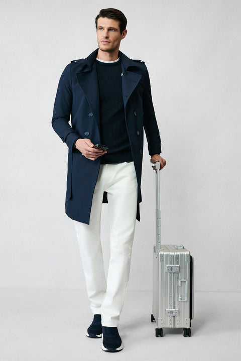 Koyu Lacivert Bisiklet Yaka Regular Fit Desenli Yünlü Triko Kazak