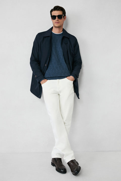 Havacı Mavi Bisiklet Yaka Regular Fit Yünlü Desenli Triko Kazak