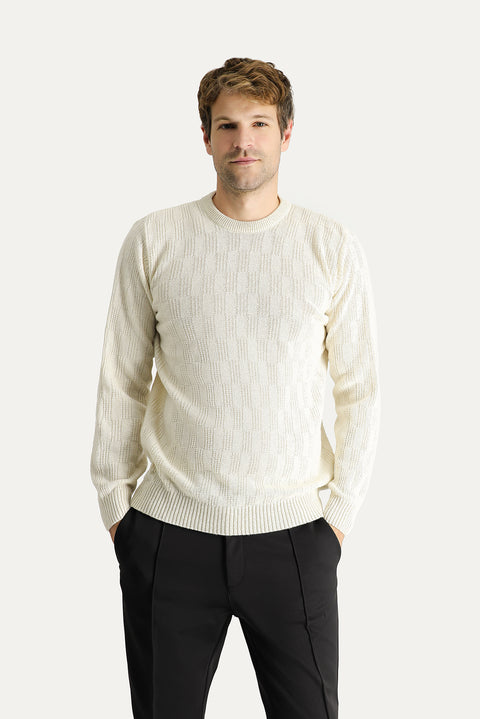 Off-white crew neck regular fit wool patterned knit sweater