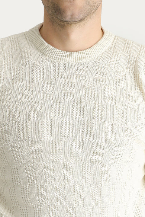 Off-white crew neck regular fit wool patterned knit sweater