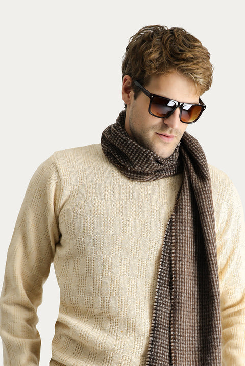 Taş Bisiklet Yaka Regular Fit Yünlü Desenli Triko Kazak