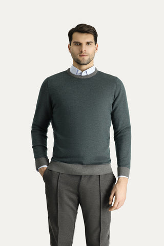  Orta Gri Bisiklet Yaka Slim Fit Dar Kesim Desenli Triko Kazak