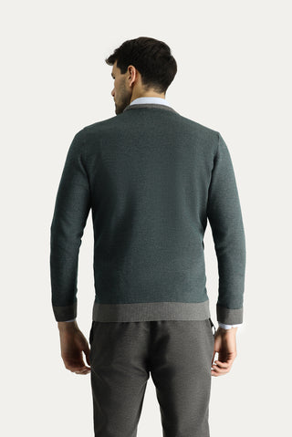  Orta Gri Bisiklet Yaka Slim Fit Dar Kesim Desenli Triko Kazak