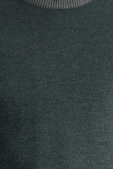 Orta Gri Bisiklet Yaka Slim Fit Dar Kesim Desenli Triko Kazak