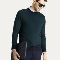 Koyu Lacivert Bisiklet Yaka Slim Fit Dar Kesim Desenli Triko Kazak