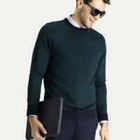 Koyu Lacivert Bisiklet Yaka Slim Fit Dar Kesim Desenli Triko Kazak