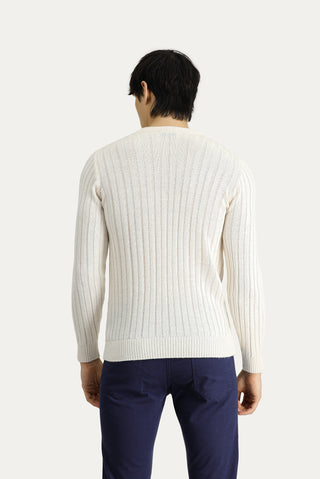  Kırık Beyaz Bisiklet Yaka Regular Fit Desenli Triko Kazak