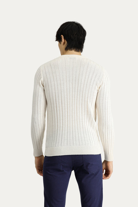 Kırık Beyaz Bisiklet Yaka Regular Fit Desenli Triko Kazak