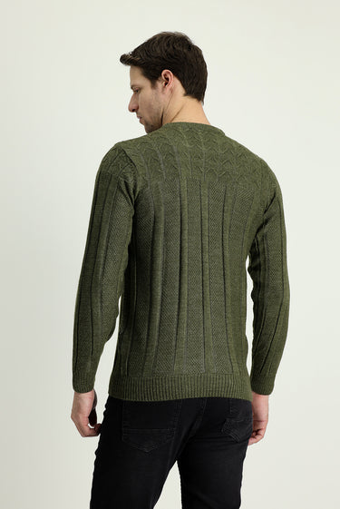  Orta Haki Bisiklet Yaka Regular Fit Desenli Triko Kazak