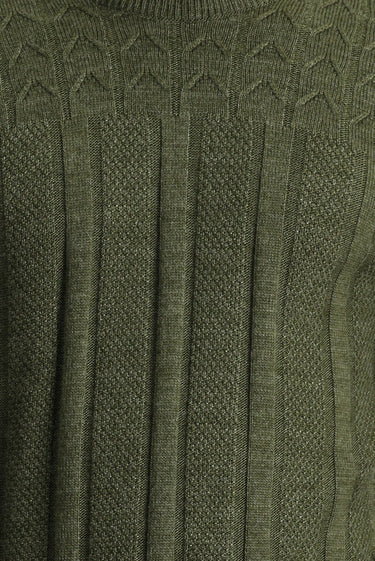  Orta Haki Bisiklet Yaka Regular Fit Desenli Triko Kazak