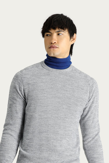 Orta Gri Melanj Bisiklet Yaka Regular Fit Desenli Dikişsiz Triko Kazak