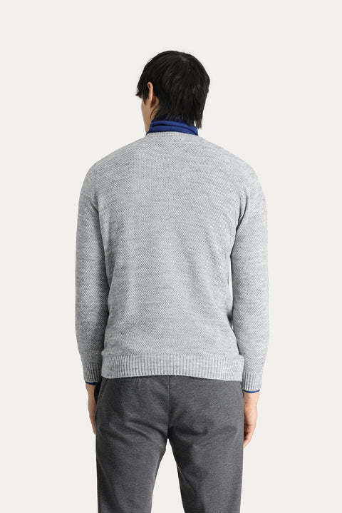 Orta Gri Melanj Bisiklet Yaka Regular Fit Desenli Dikişsiz Triko Kazak