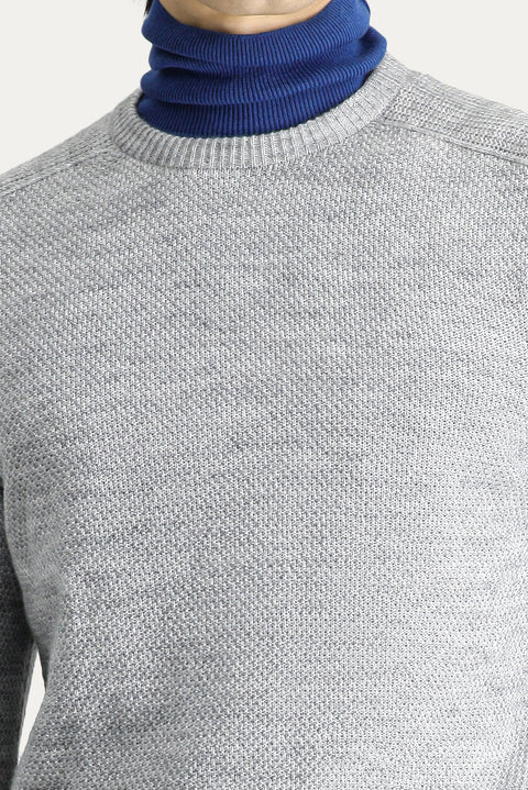 Orta Gri Melanj Bisiklet Yaka Regular Fit Desenli Dikişsiz Triko Kazak