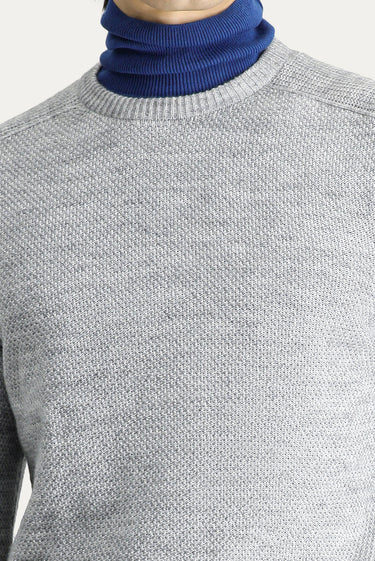 Orta Gri Melanj Bisiklet Yaka Regular Fit Desenli Dikişsiz Triko Kazak