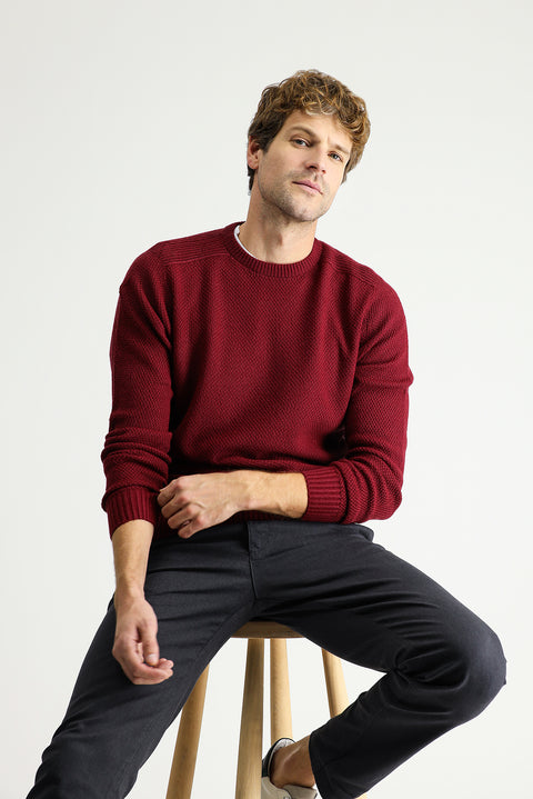 Koyu Bordo Bisiklet Yaka Regular Fit Desenli Dikişsiz Triko Kazak