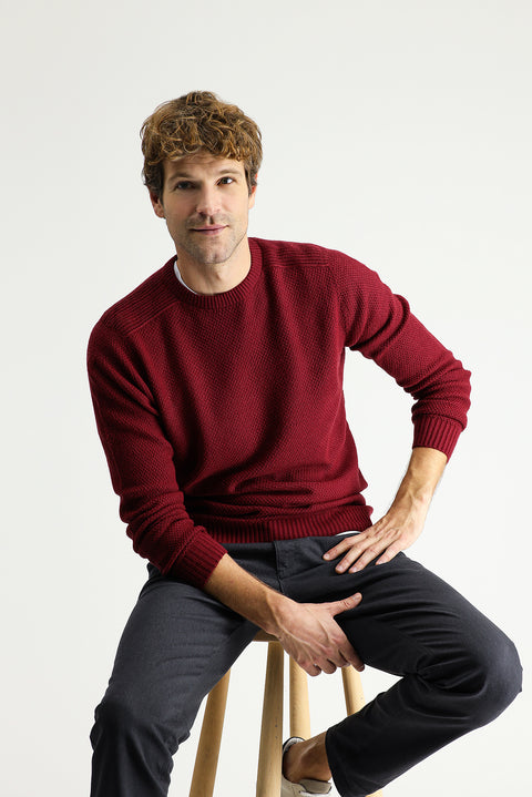 Koyu Bordo Bisiklet Yaka Regular Fit Desenli Dikişsiz Triko Kazak