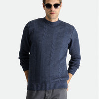 İndigo Bisiklet Yaka Slim Fit Dar Kesim Desenli Triko Kazak
