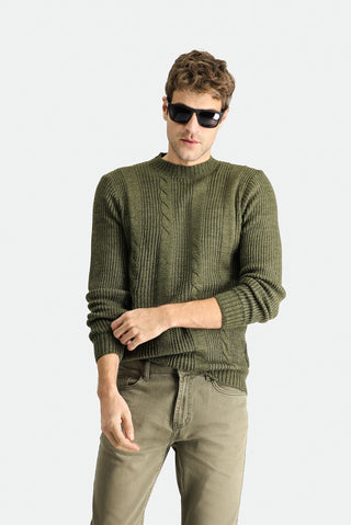  Açık Haki Bisiklet Yaka Slim Fit Dar Kesim Desenli Triko Kazak