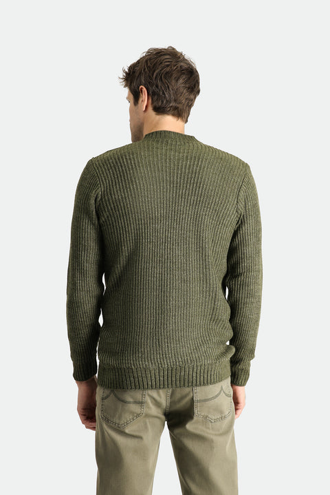 Açık Haki Bisiklet Yaka Slim Fit Dar Kesim Desenli Triko Kazak