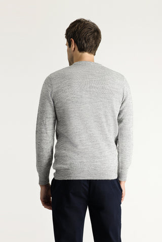  Açık Gri Melanj Bisiklet Yaka Slim Fit Dar Kesim Desenli Triko Kazak