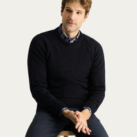 Koyu Lacivert Bisiklet Yaka Regular Fit Desenli Triko Kazak