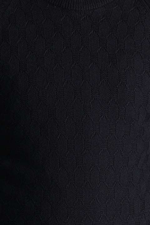 Koyu Lacivert Bisiklet Yaka Regular Fit Desenli Triko Kazak