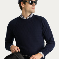 Orta Petrol Bisiklet Yaka Regular Fit Desenli Triko Kazak