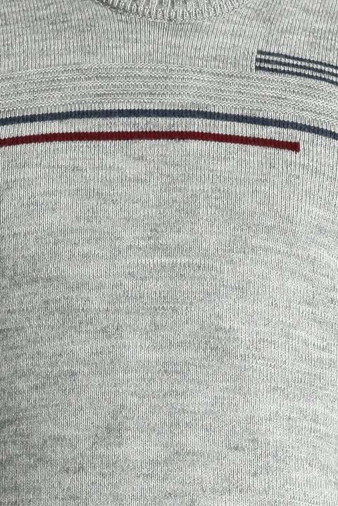 Açık Gri Melanj Bisiklet Yaka Regular Fit Desenli Triko Kazak