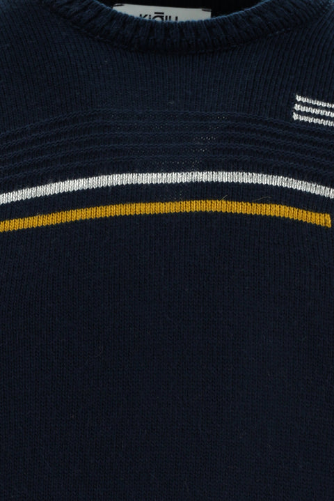 Koyu Lacivert Bisiklet Yaka Regular Fit Desenli Triko Kazak