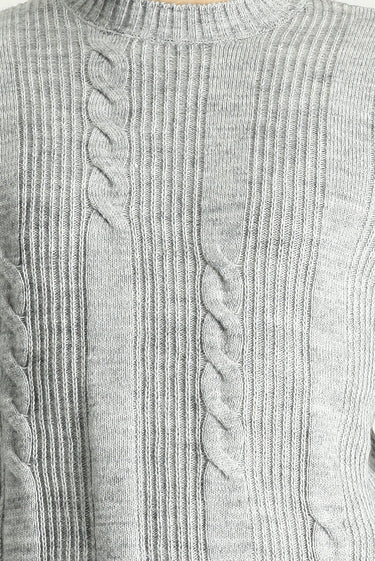 Açık Gri Melanj Bisiklet Yaka Slim Fit Dar Kesim Desenli Triko Kazak