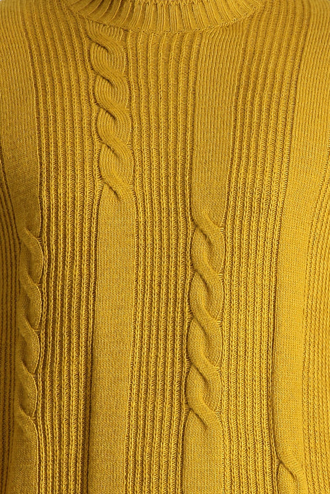 Hardal Bisiklet Yaka Slim Fit Desenli Triko Kazak