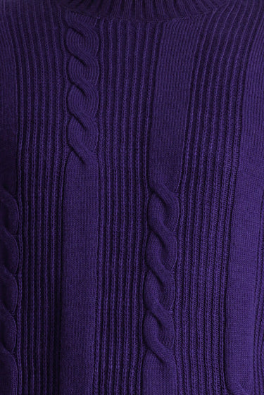 Mor Bisiklet Yaka Slim Fit Dar Kesim Desenli Triko Kazak