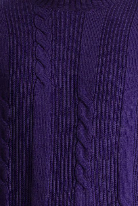 Mor Bisiklet Yaka Slim Fit Desenli Triko Kazak