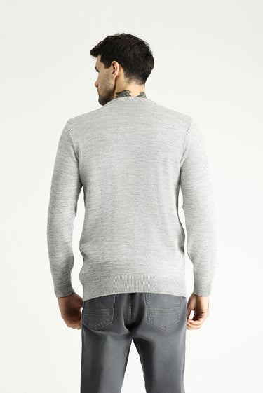  Açık Gri Melanj Bisiklet Yaka Slim Fit Dar Kesim Desenli Triko Kazak