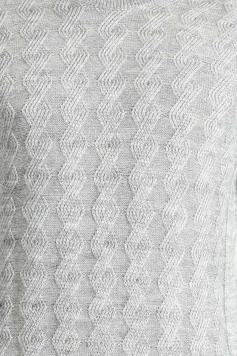 Açık Gri Melanj Bisiklet Yaka Slim Fit Dar Kesim Desenli Triko Kazak