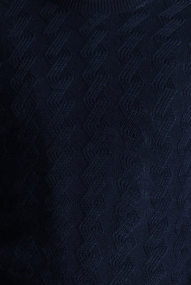 Koyu Lacivert Bisiklet Yaka Slim Fit Dar Kesim Desenli Triko Kazak