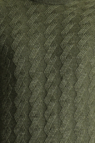 Orta Haki Bisiklet Yaka Slim Fit Dar Kesim Desenli Triko Kazak
