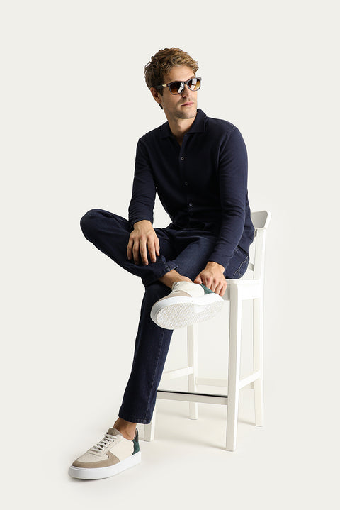 Koyu Lacivert Slim Fit Dar Kesim Yünlü Triko Hırka