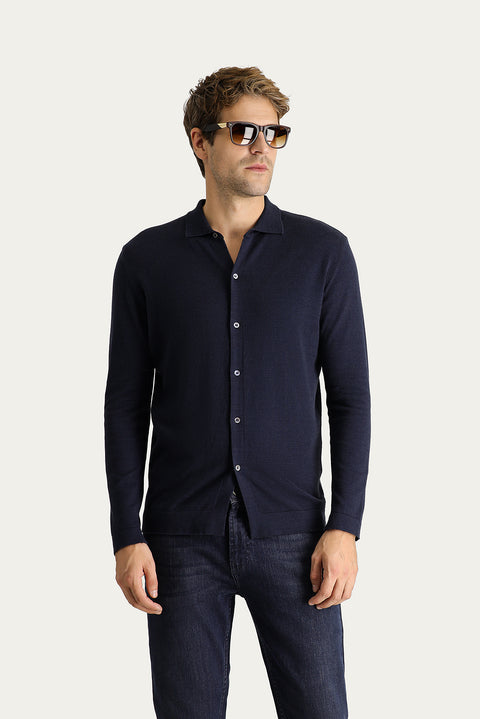 Koyu Lacivert Slim Fit Dar Kesim Yünlü Triko Hırka