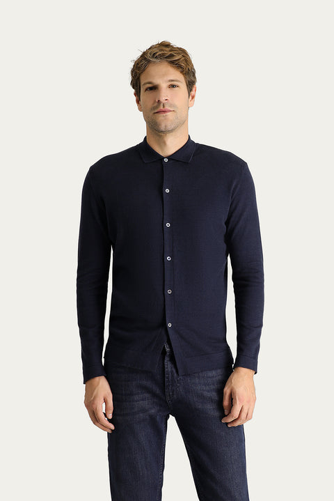 Koyu Lacivert Slim Fit Dar Kesim Yünlü Triko Hırka