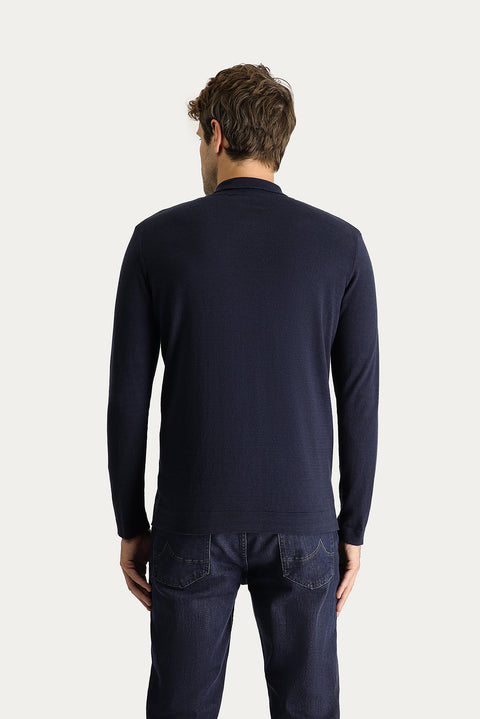 Koyu Lacivert Slim Fit Dar Kesim Yünlü Triko Hırka