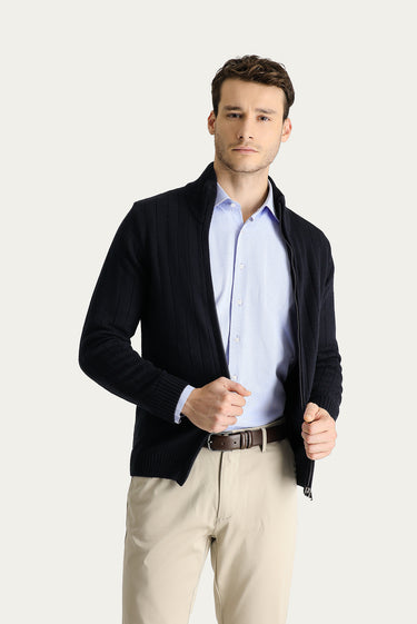  Koyu Lacivert Fermuarlı Triko Hırka